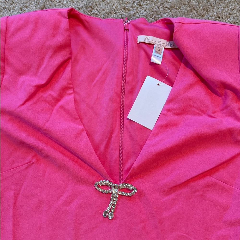 Hutch embellished bow front shift dress  Pink size small short sleeves - Picture 4 of 8